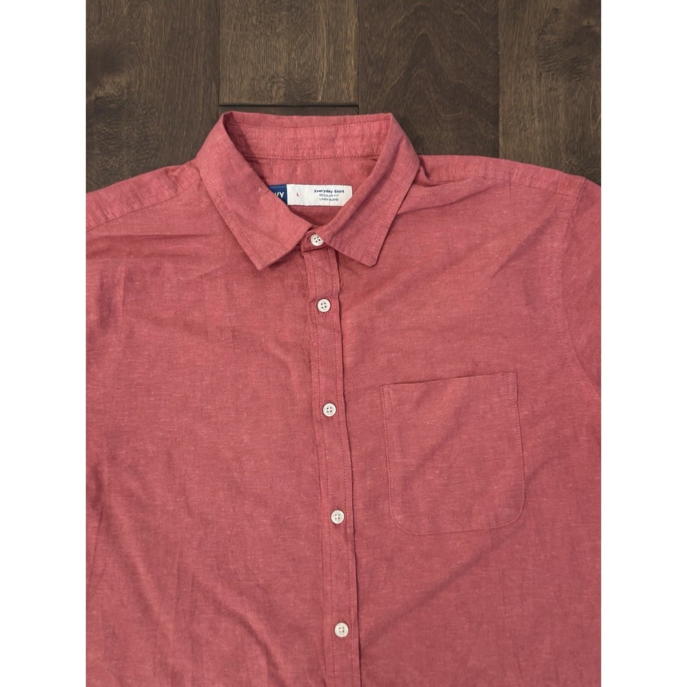 Old Navy Mens Everyday Linen Blend Short Sleeve Button Down Red Shirt Size L